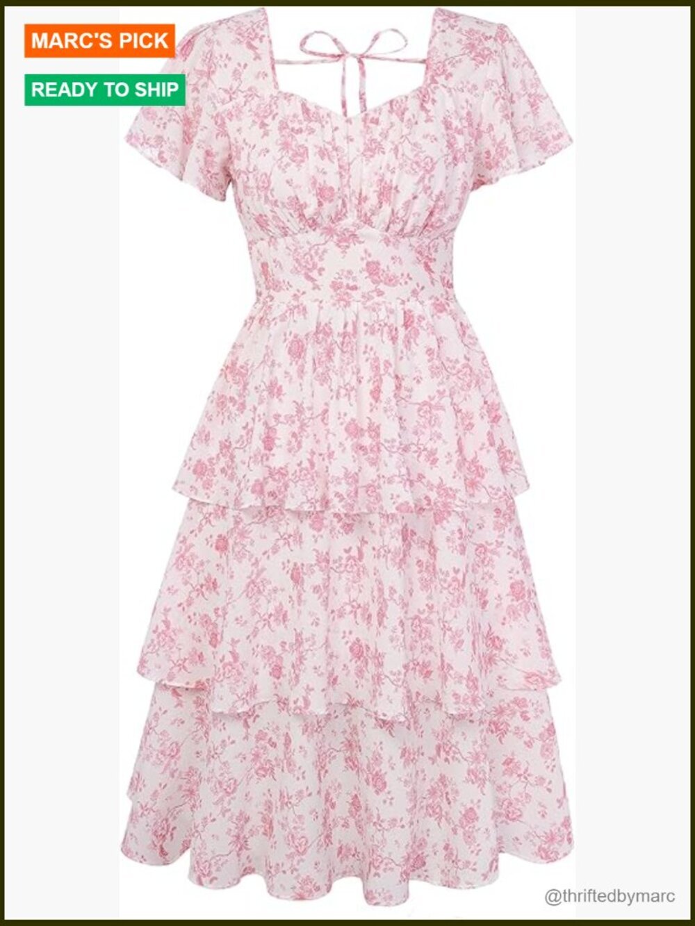 Vintage Square Neck Midi Dress with Smocked Back